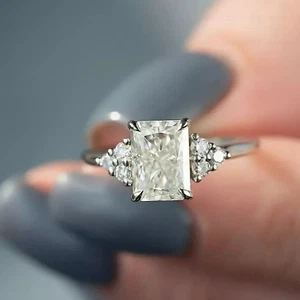 3.00 CT VVS1 Radiant Cut Moissanite Cluster Engagement Ring Solid 14K White Gold - Picture 1 of 6