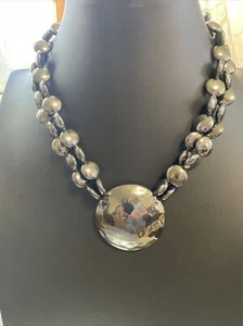 Jones New York Faux Hematite Disc Bead Chunky Necklace 15"+ - Picture 1 of 5