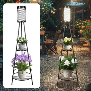 4 Pack 45.4'' Outdoor Floor Lamp IP65 Waterproof, Solar Lights Outdoor with 2 Pl - Picture 1 of 6
