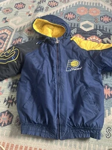 Vintage 90s Indiana Pacers Logo Athletic Full Zip Puffer Jacket Sz L - Picture 1 of 6