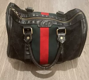 Gucci Boston Bag Sherry Line GG Canvas & Leather Accents Black - Picture 1 of 9