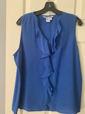 WinterSilks большой королевский синий без рукавов 100% шелк с оборками блузка - Изображение 1 из 4