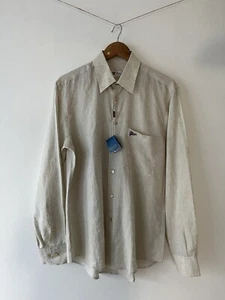 Tomas Linen Shirt Beige IT 40 Made in Italy Italian M/L Holiday Beach (17e) - Picture 1 of 14