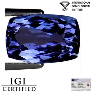 3.39 Ct IGI Certified A+ Natural D Block Tanzanite Bluish Violet Cushion Cut - Picture 1 of 2