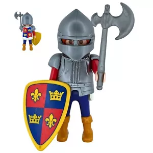Playmobil figura caballero rojo/azul armadura hacha medieval castillo - Imagen 1 de 1