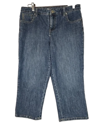 SKYE & CO SIZE 12 P DENIM WOMEN'S CAPRI MED WASH JEANS EUC - Image 1 of 4