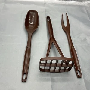 Juego de 3 utensilios de cocina FOLEY marrón retro de colección años 70 casa de campo núcleo granja LEER - Imagen 1 de 7