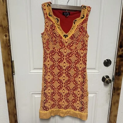 Vestido Hale Bob Bordado Cuentas Pequeño Cuello en V Naranja Foto 1 de 4