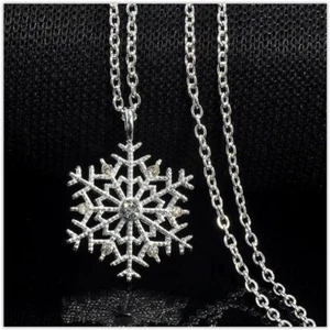Damen Halskette Schneeflocke Winter Anhänger Schmuck Kette Silber verstellbar - Bild 1 von 7
