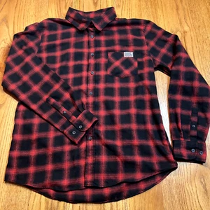 Pink Dolphin Men's Flannel Shirt Large Red Black Buffalo Check Plaid Long Sleeve - Picture 1 of 8
