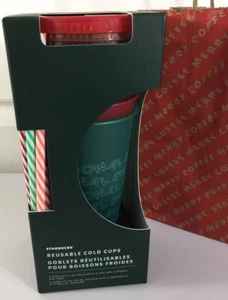 Starbucks Reusable Cold Cups New Holiday 2019 Christmas 5 Cups Set With Straws - Picture 1 of 10