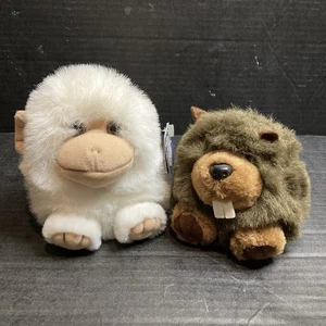 Two Vintage Puffkins Trixy Monkey And Beaver Swibco Plush Stuffed Animal - Picture 1 of 10