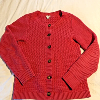 LL Bean women's cardigan size medium pink basket weave sweater L.L. soft cotton - Image 1 of 4