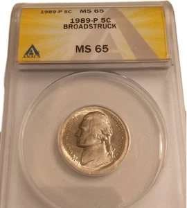 1989-P Jefferson Nickel - ANACS ms65 - beautiful Broadstruck -5c - Picture 1 of 7