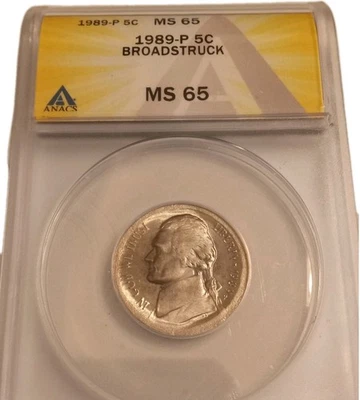 1989-P Jefferson Nickel - ANACS ms65 - beautiful Broadstruck -5c - Image 1 of 4