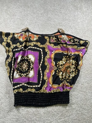 HeartSoul Blouse Womens Small Baroque Chain Top Gold Detail Polyester — 第 1/4 张图片