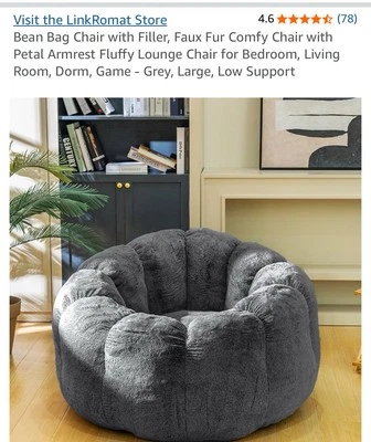 Bean Bag Chair with Filler, Faux Fur Comfy Chair with Petal Armrest Fluffy  - Image 1 of 2