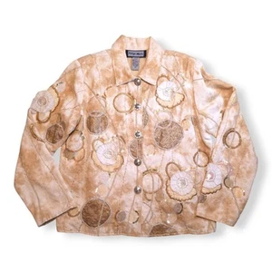 Indigo Moon Jacket Womens Size M Beige Floral Sequin Long Sleeve Jacket - Picture 1 of 14