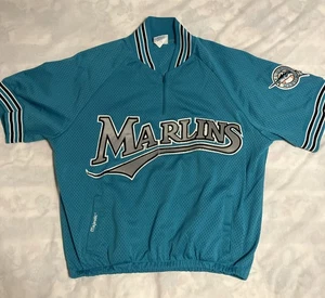 Camiseta deportiva rara 1993 Florida Marlins verde azulado plata escritura cuarto cremallera BP majestuosa talla L - Imagen 1 de 11