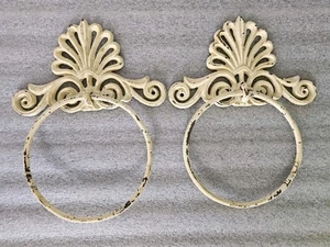 Cast Iron Ornate Towel Hangers Rings, VIctorian Wave, Rustic - Picture 1 of 7