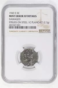 1943 S Nickel Jefferson NGC XF Details STRUCK ON STEEL CENT PLANCHET - Picture 1 of 2