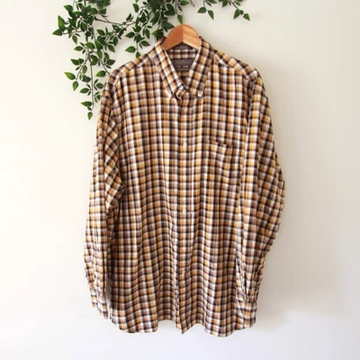 Мужская коричневая бежевая клетчатая рубашка Daniel Cremiux без железа на пуговицах размер XL - Изображение 1 из 4