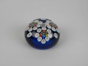 Vtg Murano Style Millefiori Art Glass Paperweight Colorful Cobalt Floral Cane - Bild 1 von 9