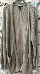 Damen-Strickjacke F21 Forever 21 lang geschnitten grau mit Taschen Größe L Large neu ohne Etikett - Bild 1 von 5