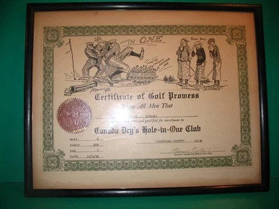 Certificado de golfe 1932 Canadá Dry Ginger Ale buraco em um certificado com arte em quadrinhos Clare Briggs - Imagem 1 de 4