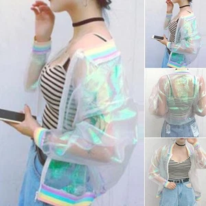 Autumn Holographic Shiny Design Jacket Coat Fancy Dress Up Transparent - Picture 1 of 9