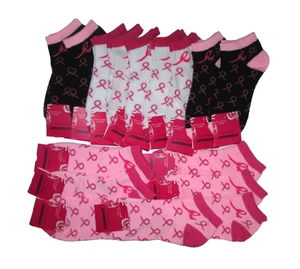 16 Pair Low Cut Socks Breast Cancer Awareness Pink Ribbon Shoe 4-10 Fundraising - Picture 1 of 7