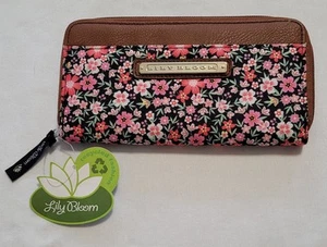 NWT Lily Bloom Zip Around Wallet Floral Print Bright Green Inside - Picture 1 of 3