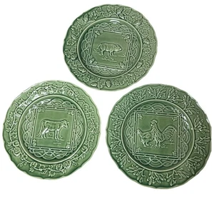 Bordallo Pinheiro Portugal Green Majolica Farm Animal Salad Plates - Set Of 3 - Picture 1 of 5