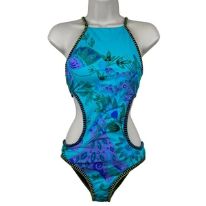 NEW Nanette Lepore Jakarta Jaguar Monokini One Piece Swimsuit Blue Small  - Picture 1 of 16