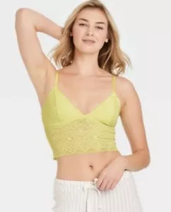 Auden Women's Bra Long line Bralette Unlined Adjustable strap Siz L Lemon Yellow - Picture 1 of 3