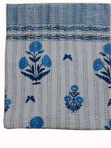 Blockdruck Quilt handgefertigte passende Tagesdecke Bettdecke indischer Überwurf blau Decke - Bild 1 von 4