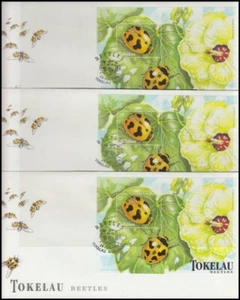 TOKELAU 1998 BEETLES $3 “COCHINELLA” ON MINI SHEET FDC’s (x3) (ID:181/D50186) - Picture 1 of 1