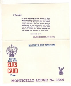 Elks Monticello Lodge No 1544 Julius Hocker Secretary Dues Card Holder - Picture 1 of 2