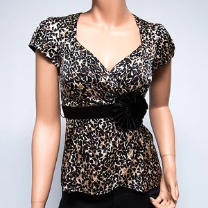 Nanette Lepore Black Brown Cream Print V-Neck Blouse $298 US0 - Picture 1 of 8