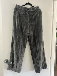 ZARA Wrinkled Velvet Trousers M 12 Elastic Waist Pockets Grey Silver - Picture 1 of 11