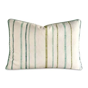 Aqua Striped Linen Blend Standard Sham 20x26 - Picture 1 of 6