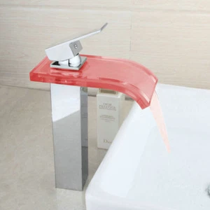 AS 3 Color LED Bathroom Waterfall Sink Faucet Single Hole Handle Mixer Taps i3 - Picture 1 of 7