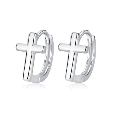 KREUZ OHRRINGE Creolen Ohrstecker 925 SCHWARZ SILBER OHRSCHMUCK Neu - Bild 1 von 4