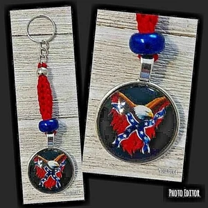 Eagle Flag Charm Crochet Keychain Keyring Handmade in USA - Picture 1 of 1