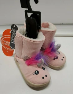 Wonder Nation Toddler Girls Pink Faux Shearling Unicorn Boots Size 2 - Picture 1 of 7