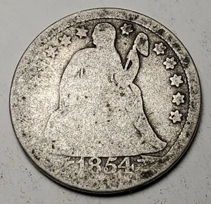 1854 MONEDA DE DIEZ CENTAVOS LIBERTY SENTADA -.900 PLATA - KM 77-G ENVÍO GRATUITO EE. UU. - BUENAS FLECHAS - Imagen 1 de 2