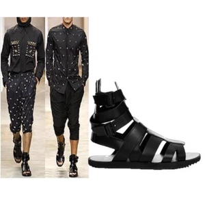 American Summer New Black Leather Roman Men's Sandals Buckle High Top Sandals  - Picture 1 of 15