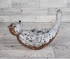 Blown Glass Sea Otter Murano Art Style Flecked Gold Dyntasy Gallery Statue - Picture 1 of 9