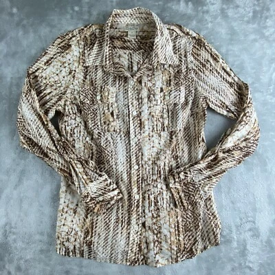 Lucky Brand Shirt Medium Cream Brown Snake Skin Print Button Up Lightweight - Image 1 of 4