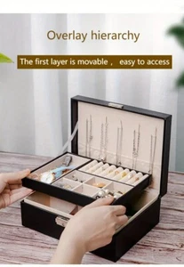 Large Capacity 2 Layers Jewelry Box Organizer Ring Earring Necklace Storage Case - Picture 1 of 12